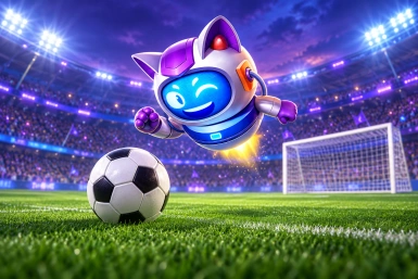 Robotická kočka RoboCat na fotbalovém stadionu.